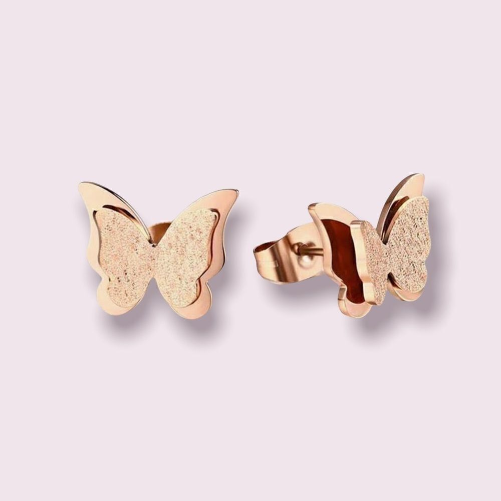 18k Rose Gold Butterfly Stud Earrings Necklace Ring Set for Women new